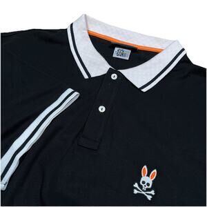 Psycho Bunny Polo Shirt Mens Sz 3XL Black Checkered Collar Logo 100% Pima Cotton